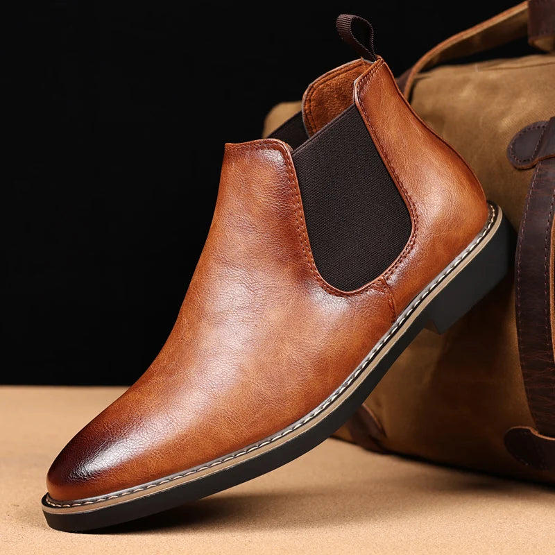 YRZL 39~47 Men Chelsea Boots Brand Retro Comfortable PU Leather Ankle Boots Men