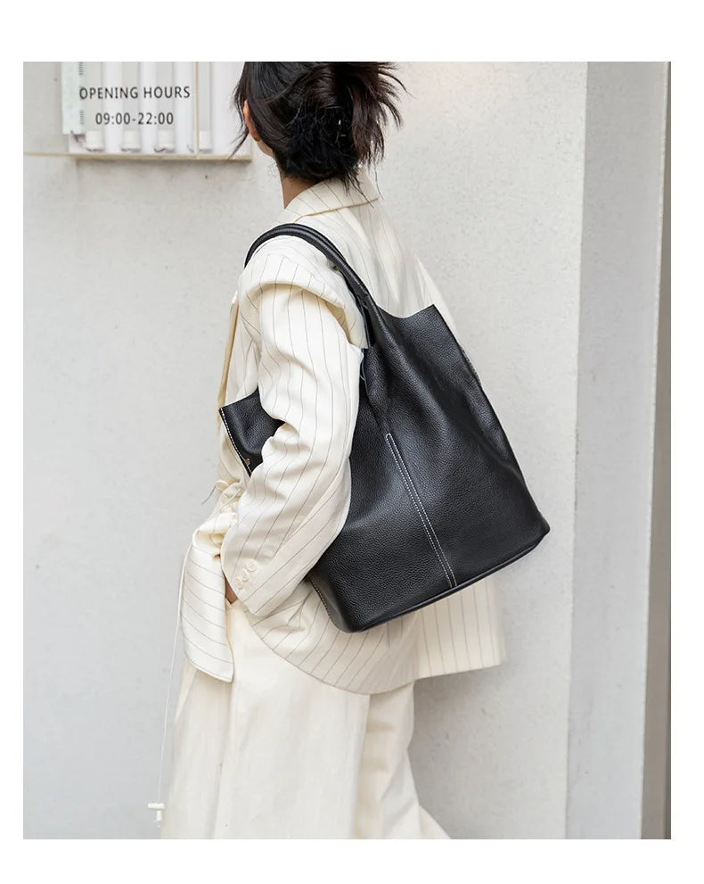 Ladies Soft Cowhide Tote Shoulder Handbag