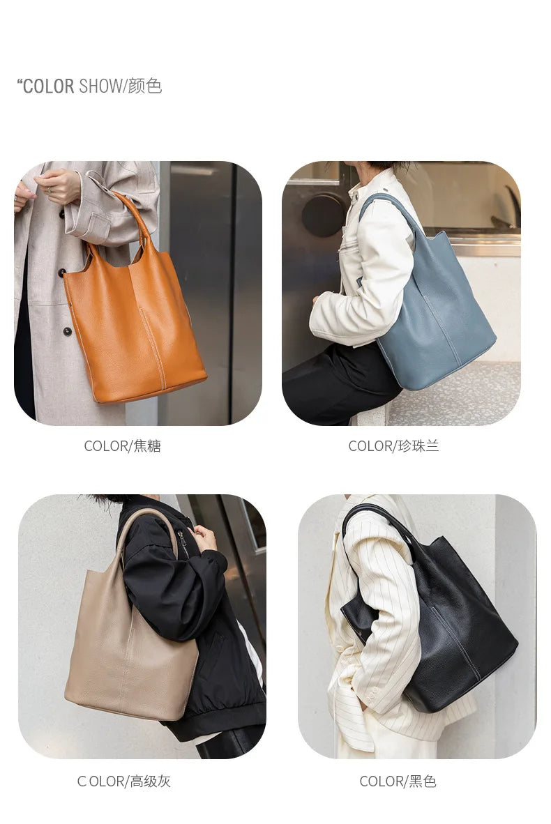 Ladies Soft Cowhide Tote Shoulder Handbag