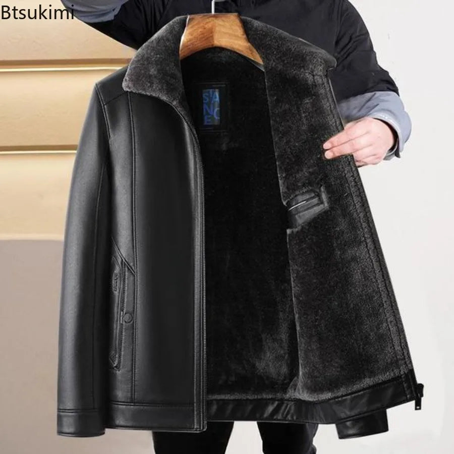 Leather Jackets Autumn Winter Fleece Warm Motorcycle