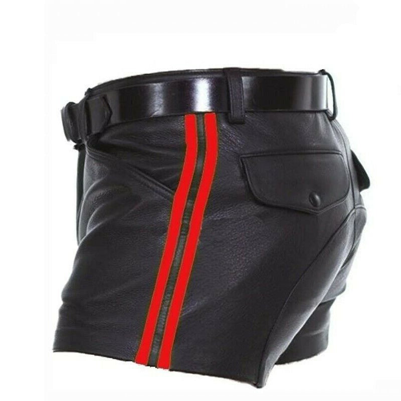 Multi-Color PU Stripe Casual Short Leather Pants