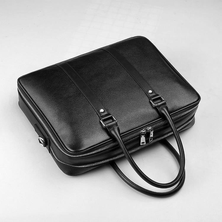 Men's Real-leather Handbag Double Zipper