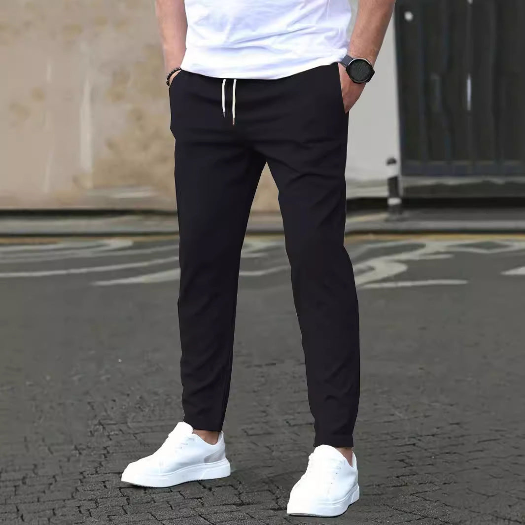 Casual Slim Fit Leather Tag Cropped Pants