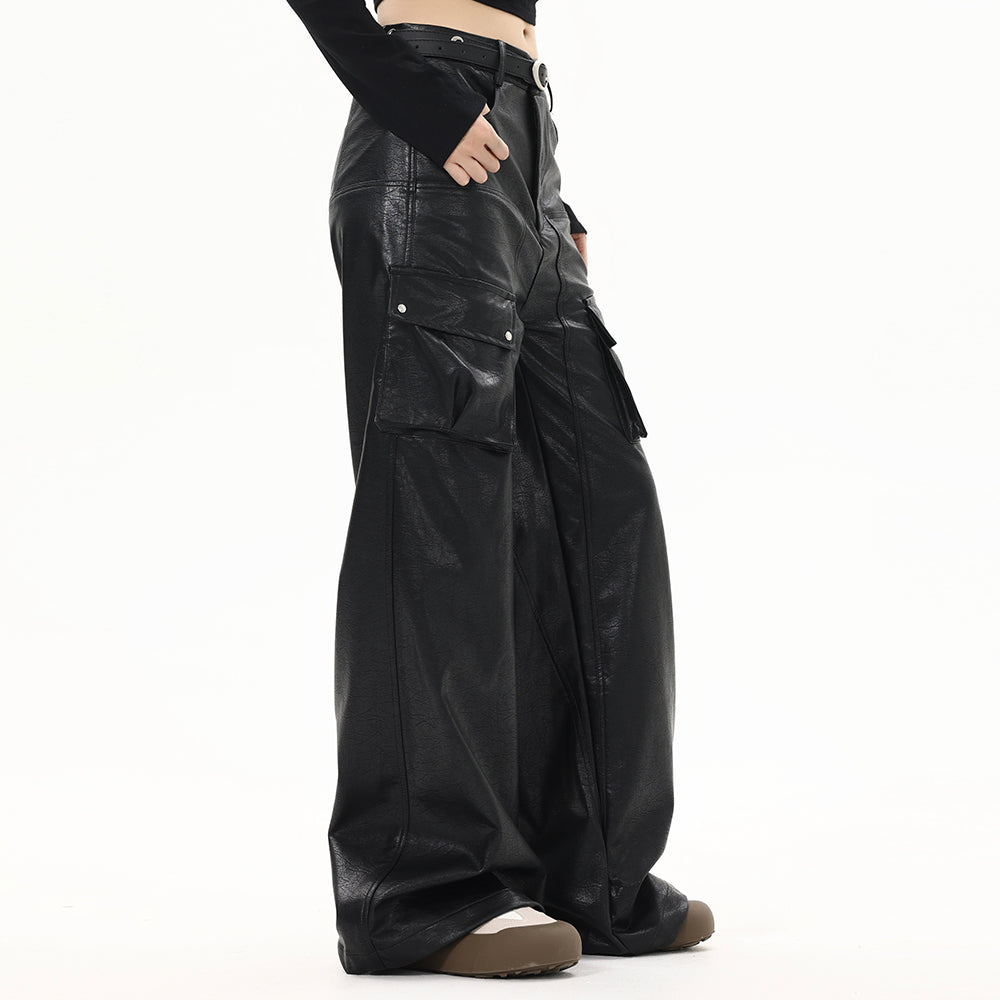 Men's Motorcycle Loose Wide-leg Leather Pants