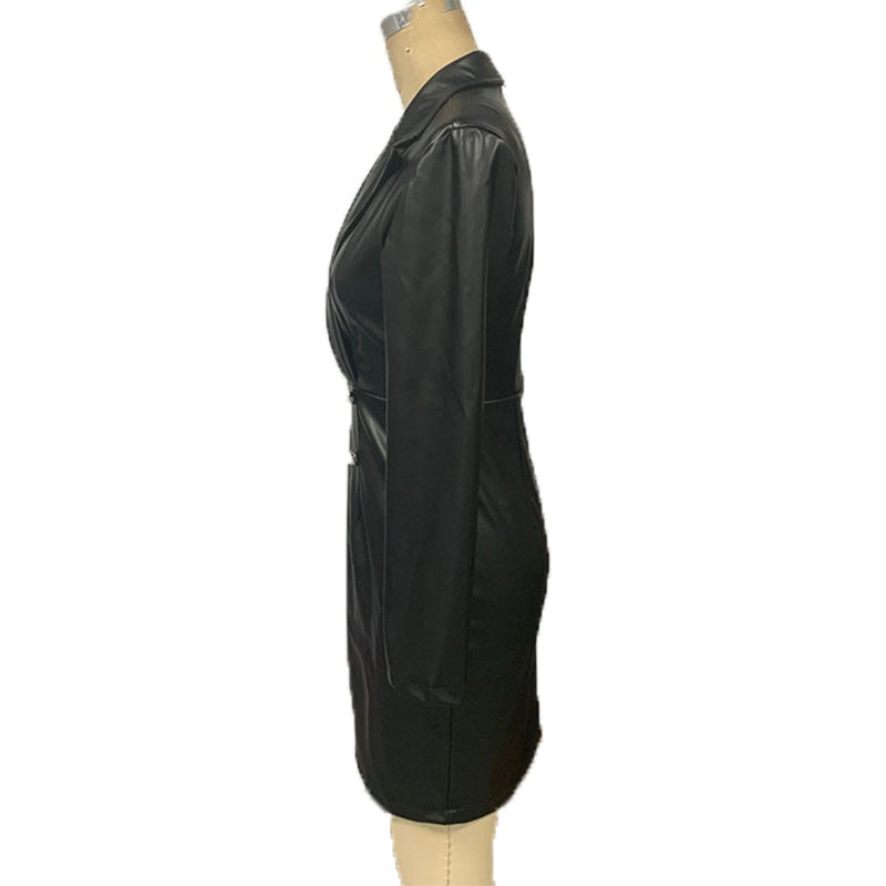Women's Faux Leather Blazer Dress