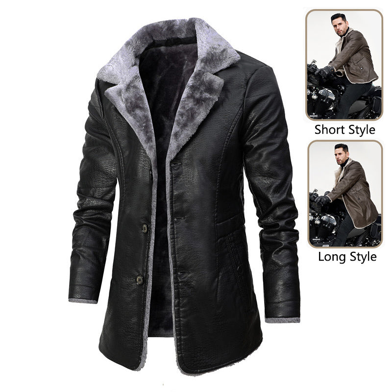 Plush Lapel Leather Coat