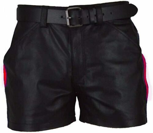 Multi-Color PU Stripe Casual Short Leather Pants