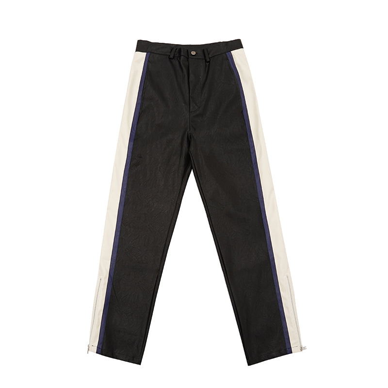 Men's Striped Leather Pants Loose And Straight
