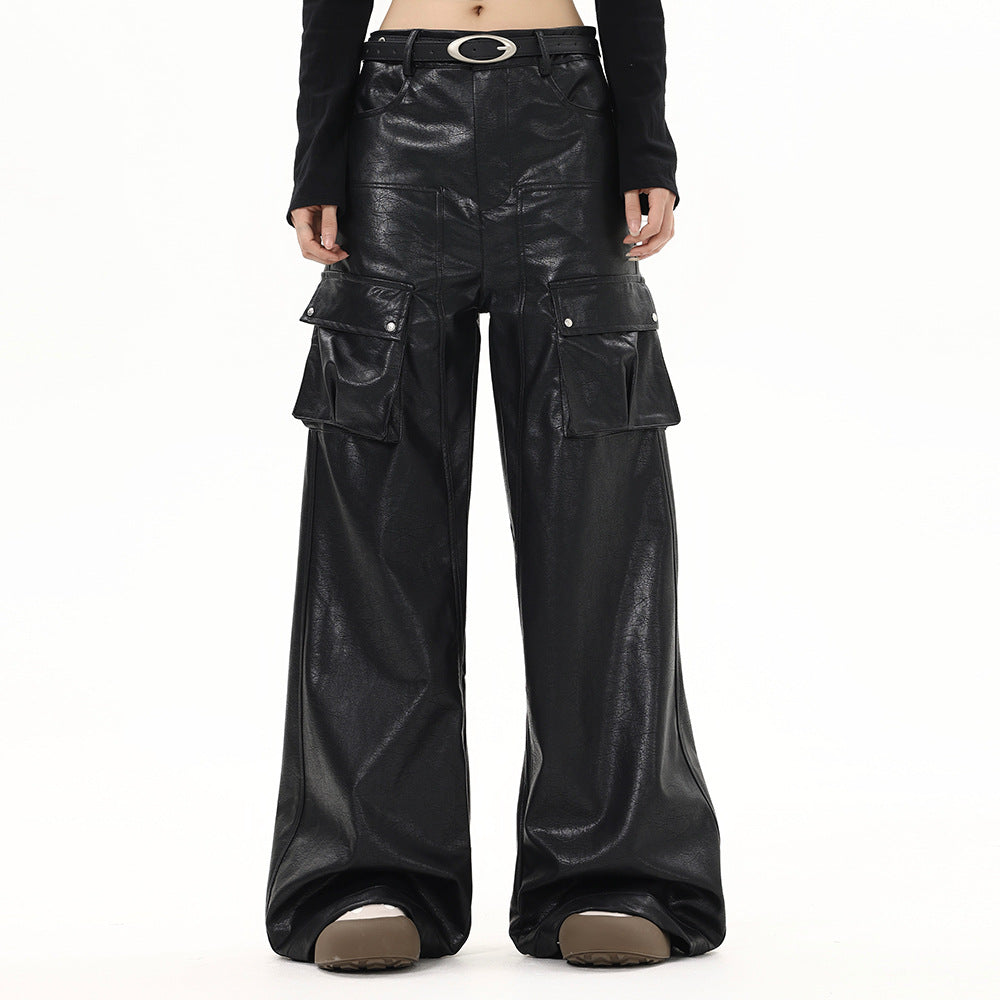 Men's Motorcycle Loose Wide-leg Leather Pants